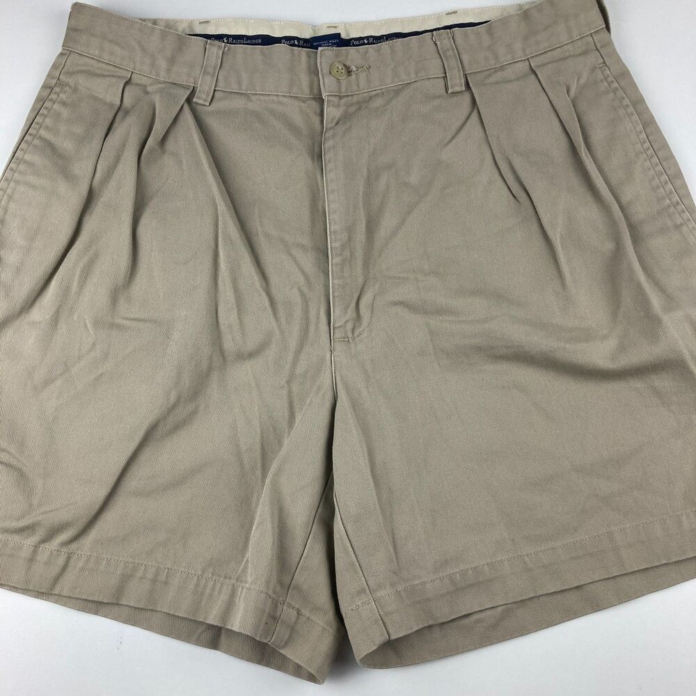 Polo Ralph Lauren Andrew Shorts Mens 34 Khaki Pleated Chino Cotton Vintage